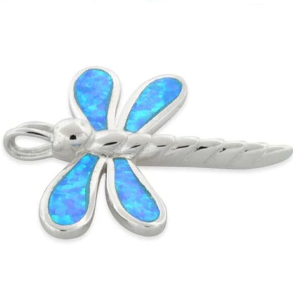 Sterling Silver Dragonfly Lab Opal Necklace Pendant New - Picture 3 of 3